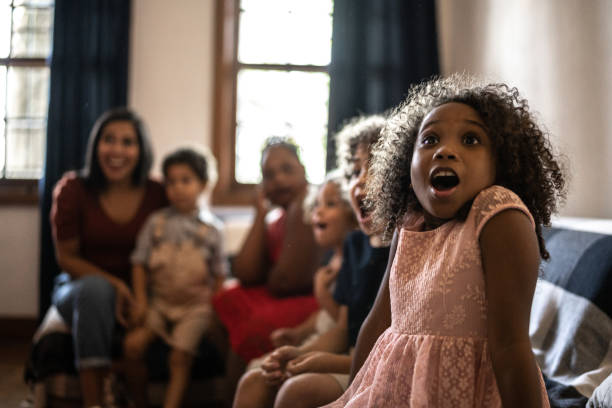 surprised kids on christmas day at home
